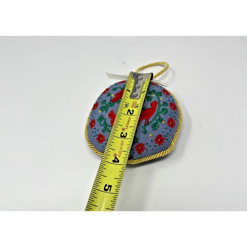 Christmastide Embroidered Cardinal Ornament Intricate Detail Gold Thread Hanger